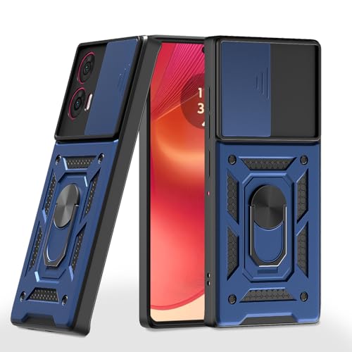Image of Outlouders Back Cover for Motorola Moto Edge 50 Fusion 5G | D10 Tough Armor 360 Protection Case with Sliding Camera Shield & Ring Holder Stand Bumper Case (Blue)