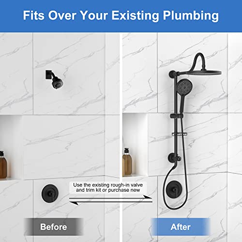 Tearel 9 Inches Rainfall Shower Head And Handheld Showerhead Combo Shower System With Slide Bar, Matte Black #TOP5