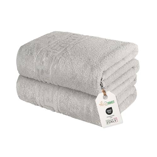 nice homeit Lot de 2 Grandes Serviettes de Bain 100 x 150 cm – Extra Large Serviette de Bain en 100% Coton Fil à Anneau – Extra Doux et Absorbant. Fabriqué en Italie – Gris