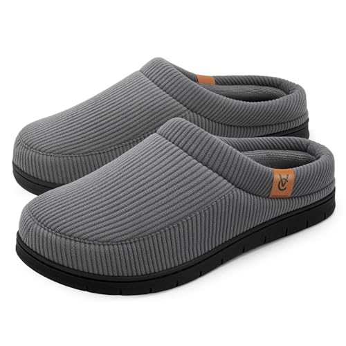 VeraCosy Men's Moccasin Slippers Comfy Soft Durable Slip-on Indoor Memory Foam House Shoes Cool Gray,11-12 US