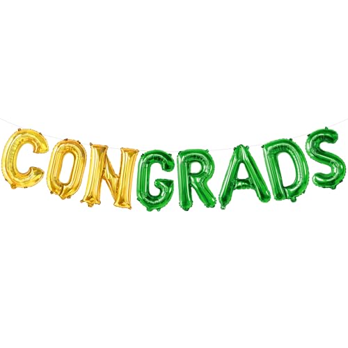 Image of KatchOn, Green and Gold Congrats Balloon - 16 Inch | Congrats Grad Balloons Foil for Graduation Decorations 2026 | Graduation Balloons Banner, Green and Gold Graduation Decorations Class of 2026