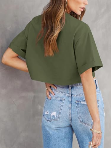 Image of Tankaneo Women Crop T-Shirts Half Sleeve Drop Shoulder Cropped Tops Y2K Casual Summer Basic Tees