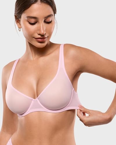 Image of INLYRIC Women's Mesh Balconette Bra Unlined | Ultra-soft, Unlined, Underwire, Light Support, No Padding, Semi-sheer, Demi, Seamless Look, Sexy, Supportive Comfortable