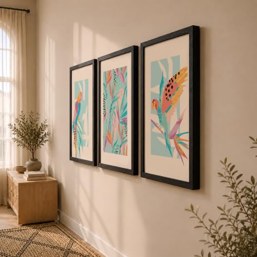 Image of NoWorries Perrot tropical art wall painting for home decoration, Set of 3 Wall decor frames for living room and bedroom (Tropical pattern) (Theme-illustration) (Art-4, 17x25inch)