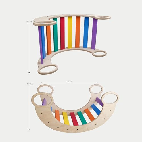 Image of Wooden Balance Rocker for Kids, Also Used as Pickler Climber Arch, Indoor Physical Activity Games for Girls and Boys Sharpens Sensory Skills, Perfect for 2.5+ Year Children