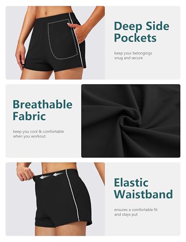 MathCat Womens Workout Shorts, Elastic High Waist Athletic Shorts with Pockets Stretchy Active Shorts for Running Sports4