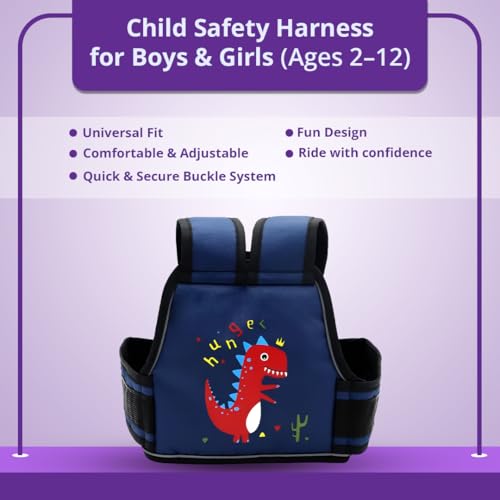 Image of TONY STARK Kids Safety Belt For Two Wheeler With Reflective Strips, Portable Seat Belt Children Motorcycle Harness For Motorcycle Bike, Adjustable Safety Harness For Boys Girls (Fossil Force)