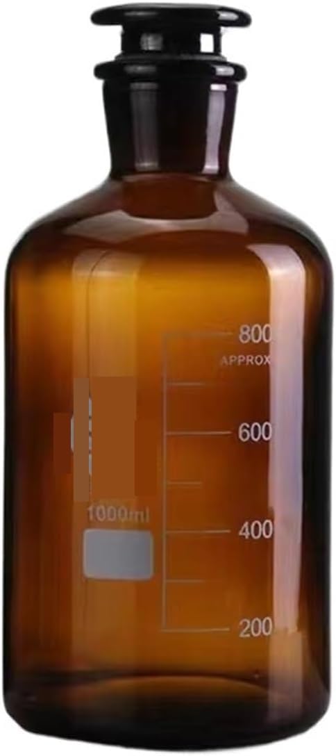 Frasco Científico de Set, Botella de reactivo de Boca Estrecha de Vidrio común marrón/Transparente de Boca pequeña.(1000mL Brown 1pc)