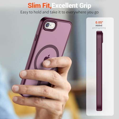 Image of SUPFINE Magnetic for iPhone SE Case 2022 (3rd) /2020 (2nd), iPhone 8 Case with Screen Protector (Compatible with MagSafe) (Military Grade Drop Protection) Translucent Matte Phone Case, Wine Red