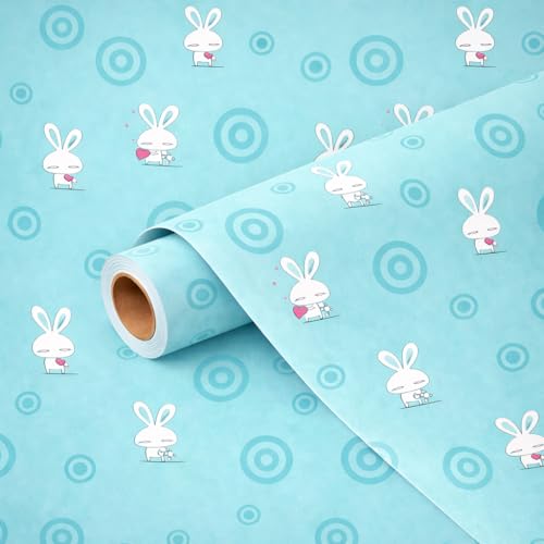 Image of Blue Rabbit & Heart Design Self Adhesive Wallpaper | Peel & Stick, Easy Clean, Removable | Kids Bedroom Wall Covering 16 x 96 Inch