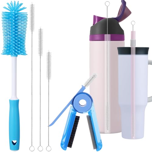 XANGNIER 5 Pcs Water Bottle Cleaner Brush Set for Owala 24oz/32oz/40oz Cup Multifunctional Bottle Brush and Long Straw Cleaner Brush Cleaning Kit for Owala/Stanley/Yeti Tumbler Cup Accessories