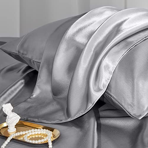 Cozylux Satin Pillowcase For Hair And Skin King Set Of 2 Soft Pillow Cases Silky Microfiber Bed Pillow Covers Wrinkle Resistant With Envelope Closure(Light Grey/Gray, 20 X 40 Inches) #TOP4