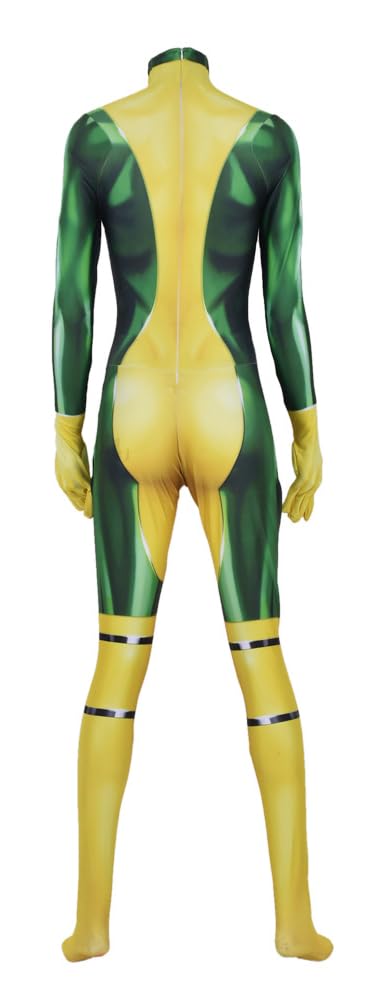 Yragemz Women Rogue Cosplay 3D Print Jumpsuit Yellow Green Rogue Anna Costume Bosysuit with Headband Halloween Outfits: Green XX-Large