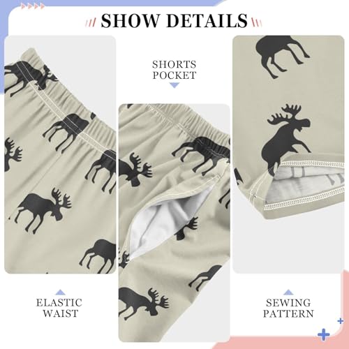 ZZXXB Moose Pattern Boys Long Pants Soft Trousers Elastic Waist Kids Lounge Bottoms with Pockets S-XL4