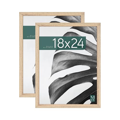 MCS Studio Gallery 18x24 Poster Frame Natural Woodgrain, Vertical & Horizontal Wall Hanging Large Picture Frame for Photos, Posters & Art Prints (2-Pack)