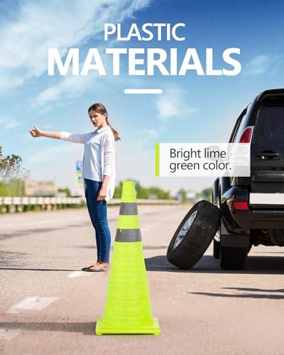 Image of BATTIFE 4 Pack 28 Inch Collapsible Traffic Cones, Lime Green Safety Cones