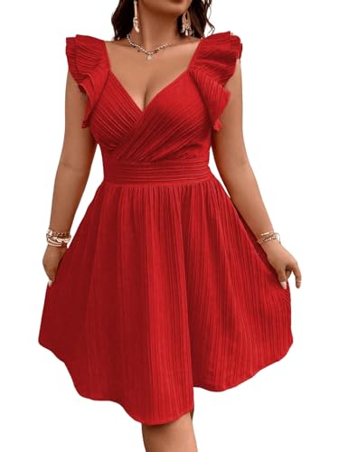 Image of Floerns Women's Plus Size Wrap Front Sweetheart Neck Ruffle Cap Sleeve A Line Dress