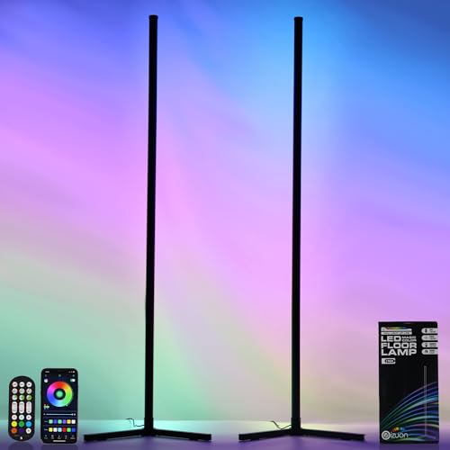 Oizuon 2 Pack Corner Floor Lamp – RGB Lamp Modern Mood Lighting with 88 LEDs, Bluetooth App Control, and Sturdy Base for Effortless Setup