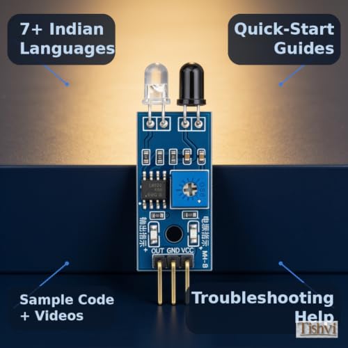Image of Tishvi IR Sensor Module for Obstacle Detection - High Sensitivity Infrared Proximity Sensor with Adjustable Distance, Compatible with Arduino, Raspberry Pi, and ESP32 Projects (Pack of 5)