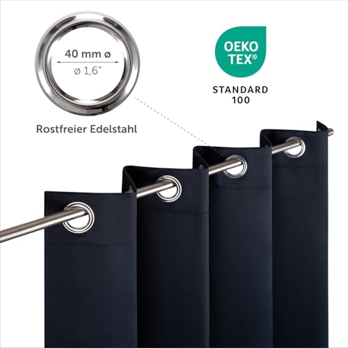 Blumtal Verdunklungsvorhänge 2er Set - Thermovorhang Hitzeschutz - Vorhang Blickdicht mit Ösen - Gardinenschals mit Schlaufen - Thermovorhang - Gardinen 160x132cm - Hitzeschutzvorhang - Vorhang Blau