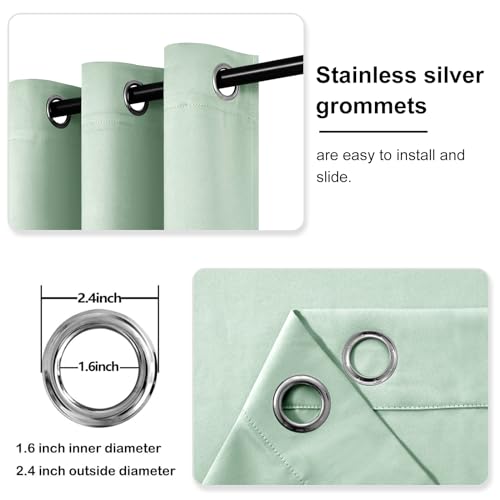 Image of DWCN Blackout Curtains for Living Room, Room Drakening Curtains for Bedroom, Solid Thermal Privacy Protection 45 Inch Window Curtains, Mint Green, W38 x L45 Inch, Set of 2