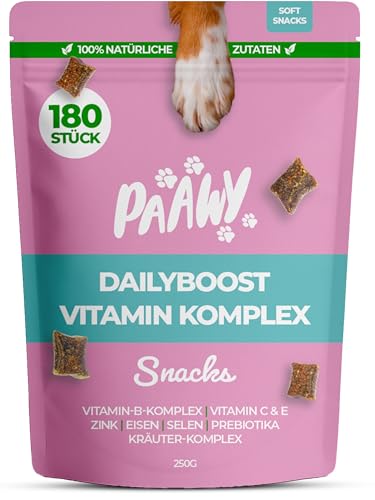 Vitamin B Komplex für Hunde von Paawy | 180 DailyBoost Multivitamin Snacks mit 29 Vitaminen & Mineralien | super lecker,...