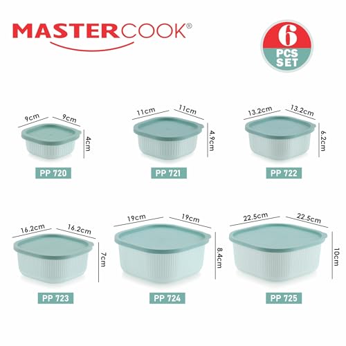 Image of Mastercook Airtight Square Food Storage Containers Set of 6, Sea Green