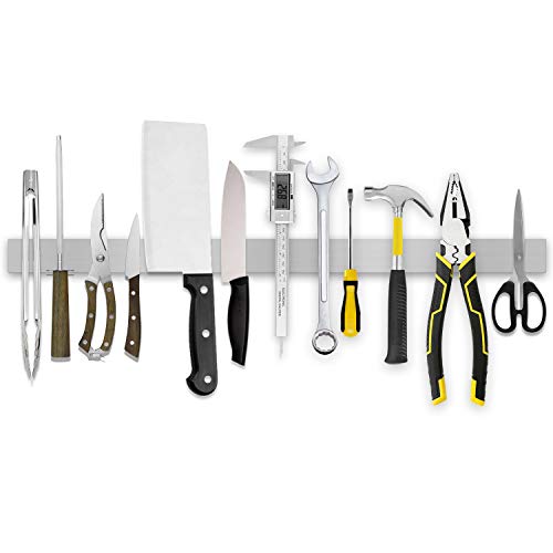 Hokyzam 24 Inch Magnetic Knife Holder Strip Stainless Steel Magnetic Tool Holder Bar Heavy Duty Storage Space-Saving Metal Tools Organizer Strip Magnetic Knife Bar Block for Art Supply Organizer