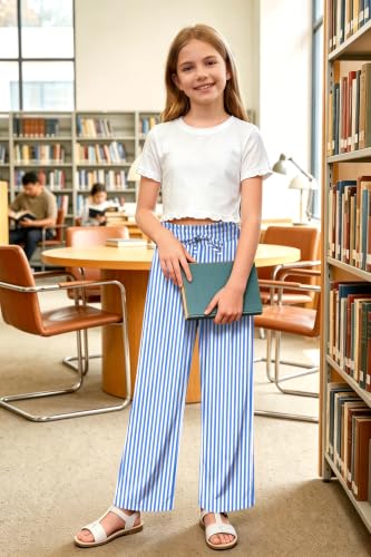 Image of Girls Summer Floral Wide Leg Pants High Waisted Flowy Dress Trousers with Pockets for School Lounge Beach 5-14 Years