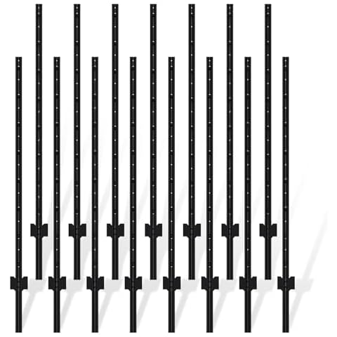 FOREHOGAR Metal Fence Post Black 4.8 Feet, Pack of 15, T Post for Wire Fence, No Dig Steel U Post Fencing for Lawn Garden Wire Mesh Fence Poles Sign Outdoor Light Duty Cover
