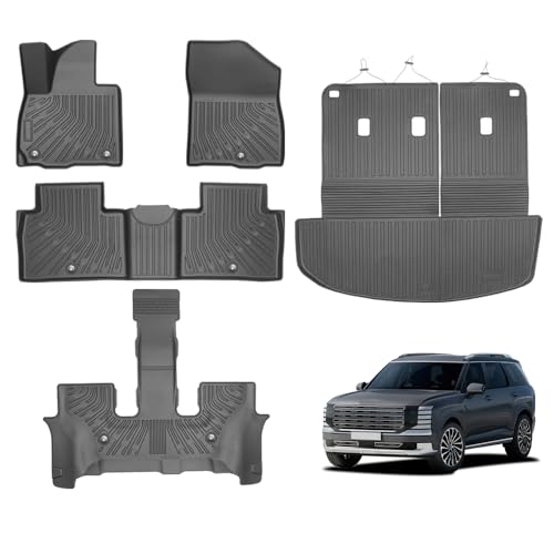 Energyywing Custom Fit Floor Mats for 2026 Hyundai Palisade (7-Seater Gas Models) All-Weather TPE Floor Liners 1st 2nd 3rd Row with Cargo Trunk Liner & Backrest Mats Odorless Waterproof - Full Set