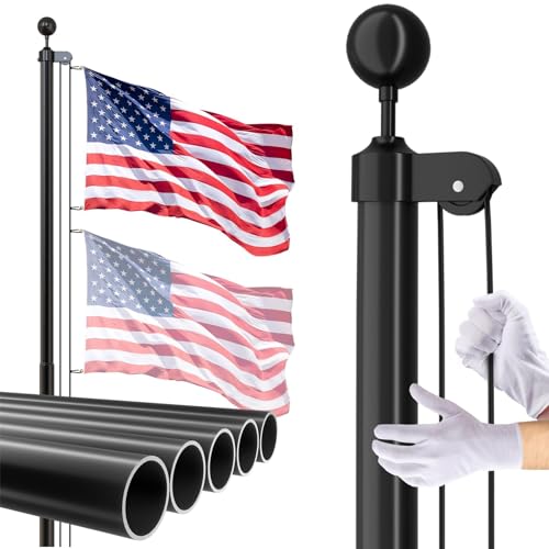 Flag Pole for Outside House 15 FT Heavy Duty 45K PSI & 95 HBW Hard Aerospace Aluminum Flagpole Kit Unbending Outdoor In-Ground Flag Poles with 3x5 American Flag for Yard Residential or Commercial