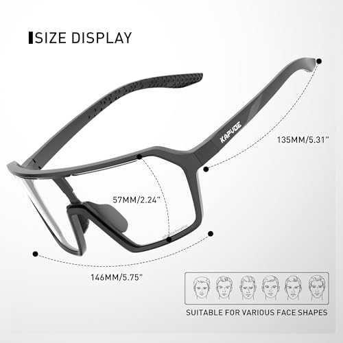 KAPVOE Photochromic Cycling Glasses Men Mountain Bike Glasses Women Clear MTB Sports Sunglasses TR90 Biking Goggles Transition Bicycle UV Protection Triathlon Running Black — view 5
