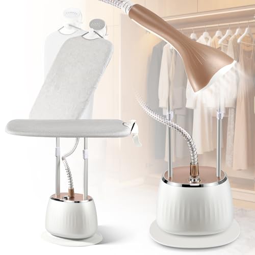 Hapyvergo 1800W Garment Steamer for Clothes, Professional Standing Steam Iron with 1.6L Tank for 60 Min Continuous Steam, Heat-Up in 25s, 10 Settings, 2-in-1 Ironing for Home, Travel & Commercial Use