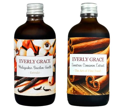 Everly Grace Set Repostería Bio, sin alcohol Extracto de Vainilla & Extracto de Canela, 2x100ml, Vainilla Bourbon Madagascar & Canela de Sumatra, Hecho artesanalmente en Alemania