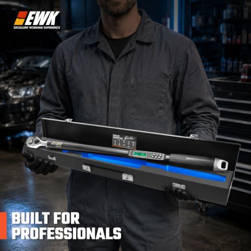 Image of EWK 1 /2 inch Drive Digital Angle Torque Wrench 12.5-250 ft-lbs (17-340 Nm) | ISO 6789, ±1.5% clockwise / ±2.5% counterclockwise / ±2% Angle, LCD Display, LED Buzzer Vibration Alert, 30 Memory Values