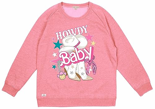 Simply Southern | Howdy Baby | Preppy and Stylish Women’s Long Sleeve Fancy Pink Crewneck Sweater