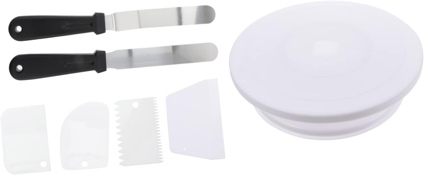 Ciieeo 1Set Manual Rotating Cake Table Turntable with Plastic Spatula Tools for Baking and Decorating Cakes Food-safe Sturdy Cake Stand Suitable for Parties and Festivals