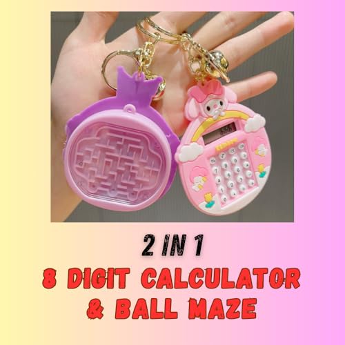 Image of Mini Calculator Keychain for Kids with Steel Ball Puzzle Maze | 8 Digit Basic Math Functions | Educational Pocket Toy | Return Gifts for Boys & Girls | School Bag Accessory