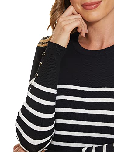 Image of Spicy Sandia Women's Long Sleeve Crewneck Sweaters Dressy Casual | Striped or Solid Available, Classic, Business Casual Tops for Office Work