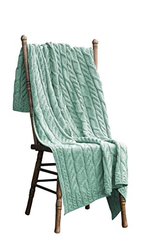 Aran Woollen Mills Couverture irlandaise en laine mérinos ultra douce, fabriquée en Irlande, 101,6 x 152,4 cm (vert écume de mer)