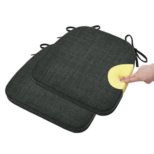 TanYoo 座布団 クッション 椅子用クッション ぷりぷり弾力性高反発 チェアパッド ダイニングチェア用 馬蹄型座布団 お尻が痛くならない 43×40×4cm厚み 滑り止め ひも付きざぶとん 2枚セット (ブラック)