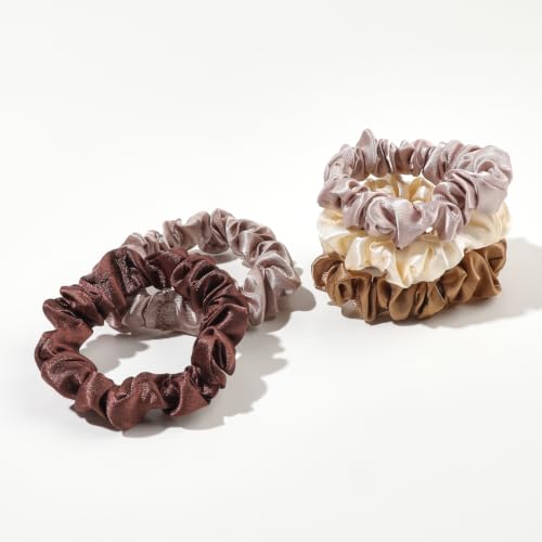 Image of Silk Hair Ties Satin Scrunchies - Small Mini Scrunchy for Women Thick Hair Accessories Cute Soft No Slip Hair Elastics Ponytail Holder for Curly Hair No Damage Hairties Gift for Girls