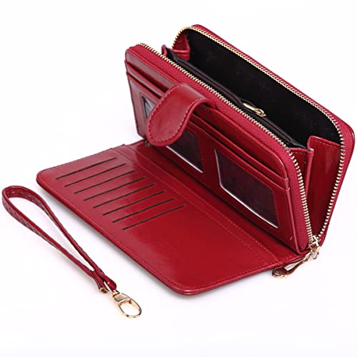 Handbag for Women Oil Wax Pu Leather Wallet Zipper Coin Purse Lanyard Buckle Design Large Capacity2