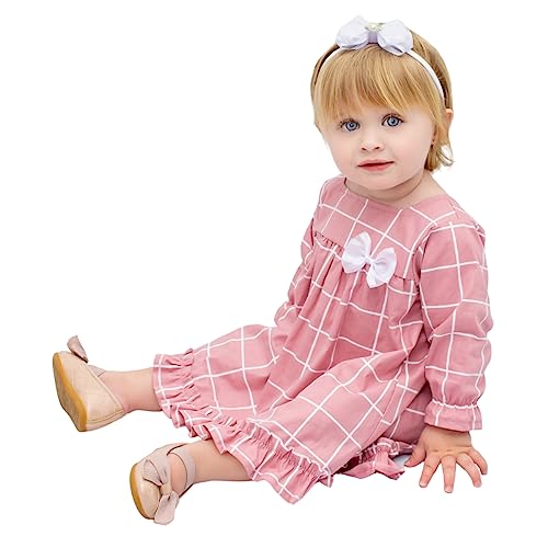 Roupa de Bebê Menina Manga Longa Xadrez Rose com Tiara 100% Algodão Mundo Nina Larissa Tamanhos:M (4