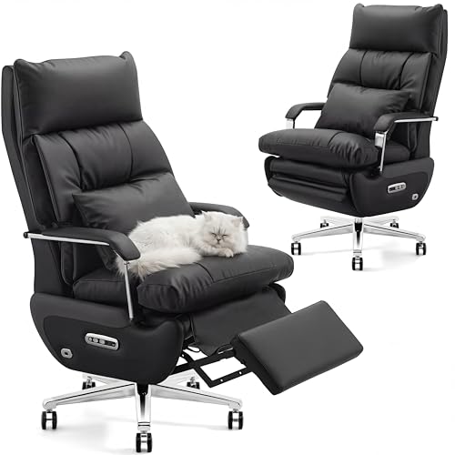 Image of Dual Motor Executive Office Chair with Footrest, One-Touch Reset, 170 Reclining Wide Seat Ergonomic Leather Desk Chair, 450LBS Big and Tall for Home&Office (Black)