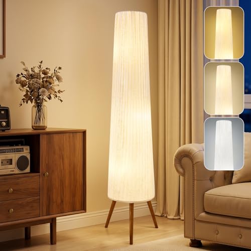 GyroVu 60 Inch Oatmeal Wood Floor Lamp Color Temperature Adjustable Softlighting Corner Lamp 3 Bulbs Standing Lamp Creative Ambient Light for Living Room Bedroom&Office-Bulbs Included