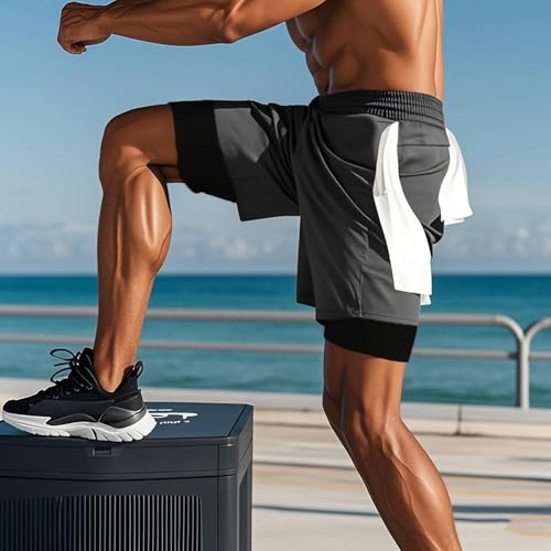 Mens Athletic Shorts,Quick Dry 2-in-1 Gym Workout Running Sport Shorts for Men with Towel Loop and Phone Pockets