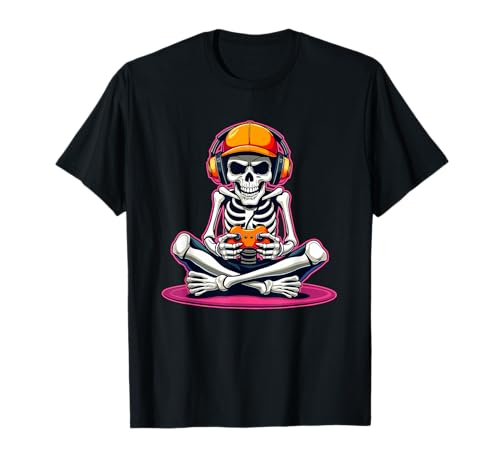 Halloween Skeleton Gamer Video Gaming Boys Men Kids Tees T-Shirt