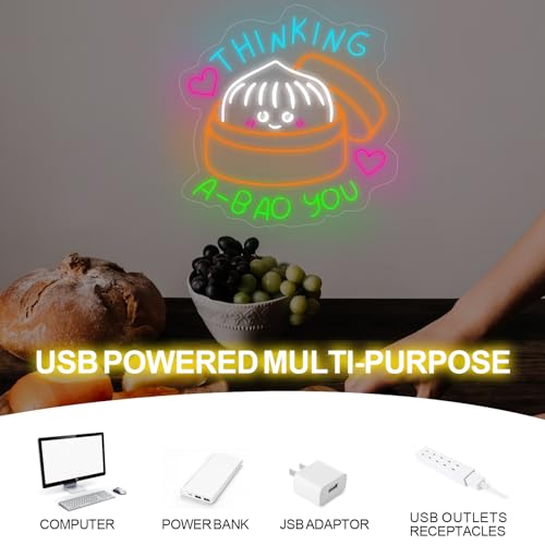 Image of Thinking A Bao You Neon Sign, China Dumpling Led Light, Chinese Food Wall Art, Restaurant Wall Decor, Xiaolongbao, steamed buns,kitchen Club Cooking Classroom Dinning Room Birthday Party